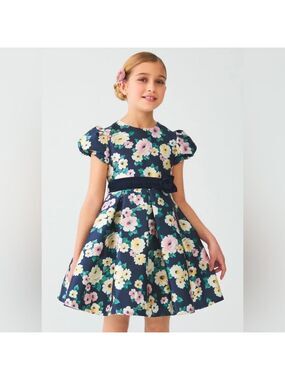 Size 7 Girls Charming Floral Kids Dress in Navy by Abel & Lula
